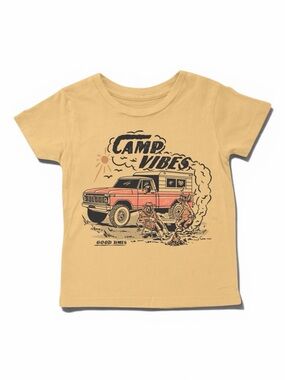 Camp Vibes Graphic Tee - Mustard with Coral & Black Print